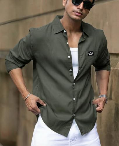 Image of IndoPrimo Men's Regular Fit Cotton Casual Shirt | Premium Solid Full Sleeve Shirt