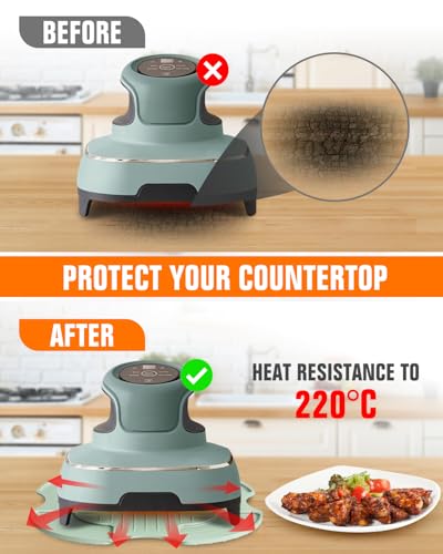 Image of 2 PCS Silicone Trivet & Splatter Shield for Ninja Crispi (Green&Black) | Heat Resistant & Non-Slip Silicone,Blocks Oil Splashes,Guards Countertops,Reusable,Easy To Clean,Dishwasher Safe