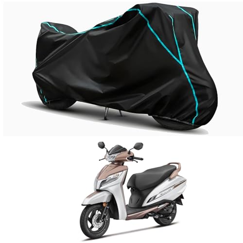 Image of Waterproof Bike Body Cover Compatible for | Honda Activa Prem 6G | Taffeta Fabric, Sky Piping Design, Bottom Elastic Fit | Dustproof, Sun UV & Rain Protection for All Weather.