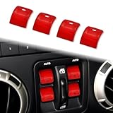 4 PCS Windows Switch Button Covers Metal Window Button Trim Cover Window Switch Knob Protector Center Console Interior Trim Kits Compatible with 2012-2017 Jeep Wrangler JK JKU Accessories (Red)