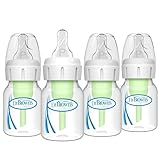 Dr. Brown's Natural Flow Anti-Colic Options+ Narrow Baby Bottle, 2 oz/60 mL, with Preemie Flow Nipple, 0m+, 4 Pack