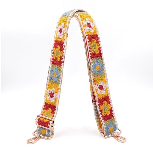 Image of Crochet Flower Purse Strap Embroidery Crossbody Shoulder