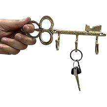 Beautiful Unique Solid Brass Old Key Big Shape Keys Holder Wall Mount Hanger Gold Color 3 Hooks Antique Collection Door and Wall Decor