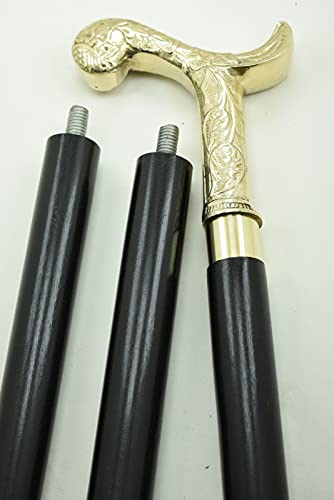 Canne de marche en bois d'exception avec pommeau laiton style victorien