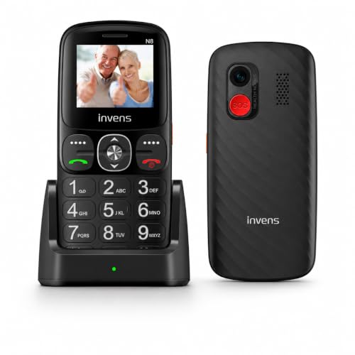 invens N8 Téléphone Senior à Touches, Double SIM, Compact et Simple Noir