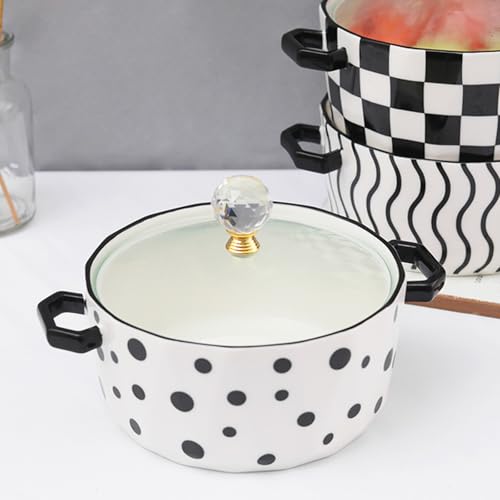 Hgjgwqh Ceramic Soup Tureen with Glass Lid Porcelain Serving Soup Tureen Large Capacity Ceramic Serving Soup Bowl with Handle White Porcelain for Restaurant Home Kitchen Decoration,Light Black