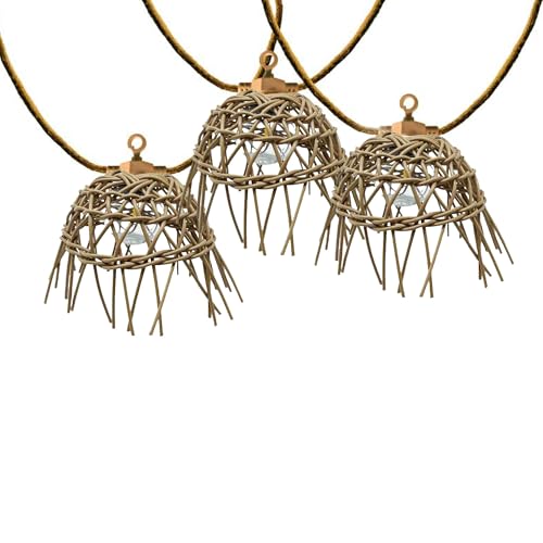 Guirlande lumineuse extérieur 10 abat-jour exotique paille MINI HAWAI LIGHT HYBRID LED blanc chaud 8m solaire et sur secteur