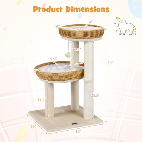 PETSITE Árbol para Gatos 30 pulgadas con Rattan PE miniatura 3
