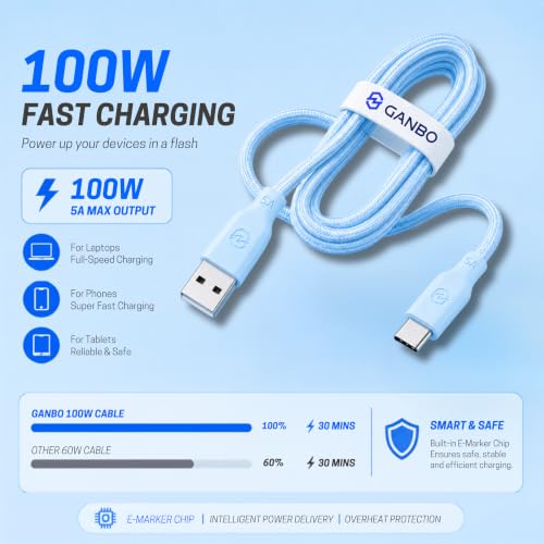 Image of 100W USB-A to USB-C Cable, 1.2M | 5A Fast Charging | USB 3.0 Data Cable | 10,000+ Bend Lifespan | Type-C Charging Cable for All Android and IOS Smartphones and USB-C Devices