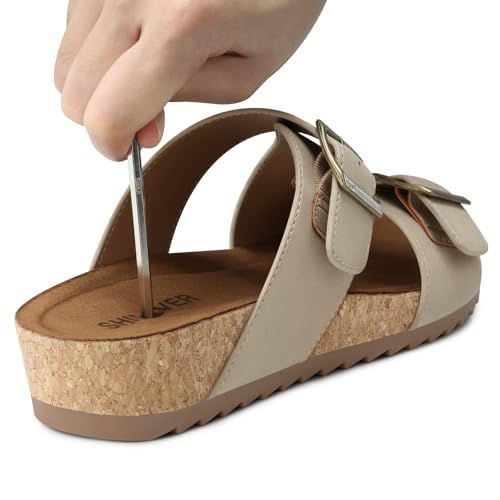 Image of SHIBEVER Comfortable Slides Sandals for Women: Wedge Adjustable Buckle Slip on Slide - Arch Support Open Toe Woman Sandal