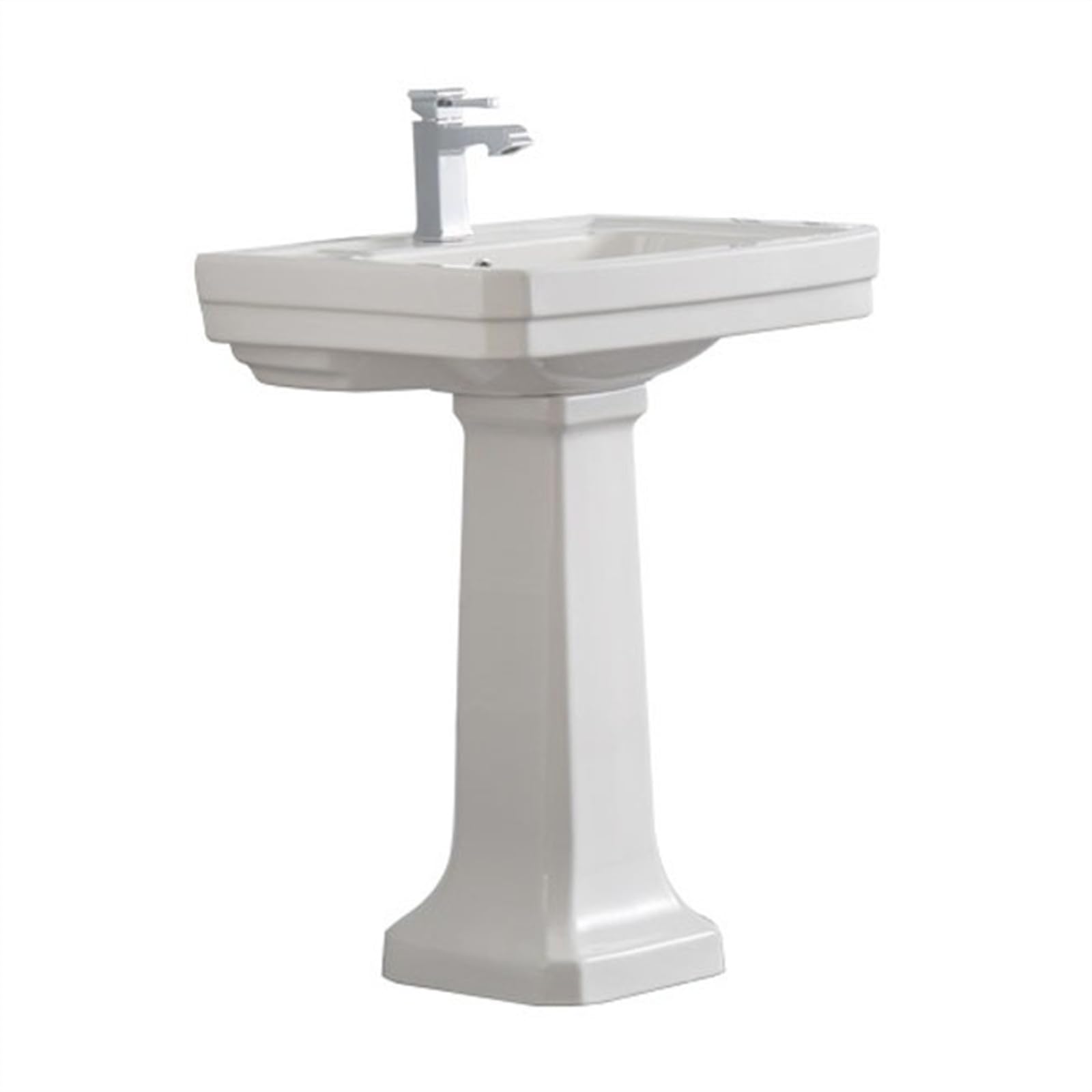 Lavandino del bagno Lavabo su colonna con foro for troppopieno e foro for rubinetto, lavabo a colonna in ceramica bianca classica, lavabo da terra combinato con rubinetti, kit di scarico Lavabo su pie