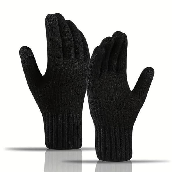 Black Wool Knitted Gloves - Warm, Soft, & Stylish Winter Essential for Men and Women.-image-15