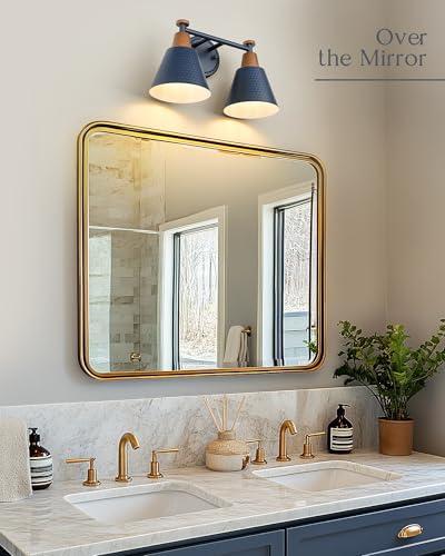 Image of FEMILA 2 Light Bathroom Vanity Light, 15 inch Modern Bathroom Lighting Fixtures Over Mirror, with Woodgrain Finsih, 4FG59B-2W Blue-NW