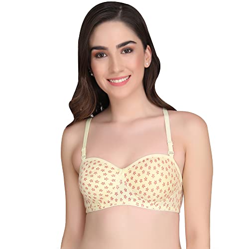 Image of Liigne Printed Half Cup Padded Bra - Made of Pure Cotton Full Coverage Non Wired Seamless Pushup Soft Cup for T-Shirt Saree Dress Sports Garment for Daily Use Everyday