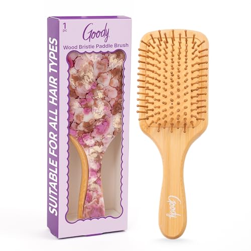 Goody Paddle Brush, Pink Sparkle, Bamboo Bristles for Ouchless Detangling, Tackles Tangles, Knots & Frizz, Use as a Detangler or Styling Brush For All Hair Types, & Girls