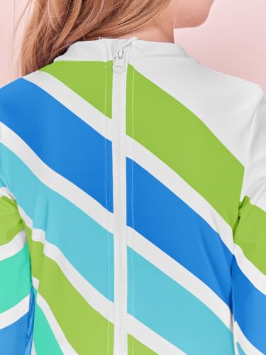 Image of Girls Long Sleeve One Piece Swimsuit Kids Multicolor Rash Guard Zipper Bathing Suits 5-14 Years