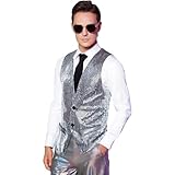 Wendbare Pailletten-Glitzerweste für Funkelnde Partykleidung, glänzendes Metallic-Doppel-Clubwear-Nachtoutfit(Silber,3XL)
