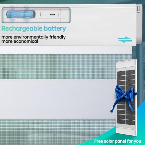 DENFOON Solar-Powered Zebra Blinds with Remote Control, White 23 x 72