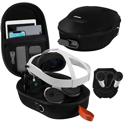 RCGEEK HiBloks Carrying Case with Magnetic Charging Port for Meta Quest 3 Accessories, Hard Travel Case for Oculus Quest 3 All-in-One VR Headset and Controllers, Quest 3 Backpack Portable Storage Bag Cover