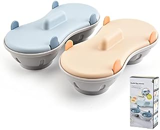 KEMAX Microwave Egg Poacher, 2 Cavity Edible Silicone Drain Egg Boiler Set, Double Egg Cups for Boiled Eggs, Draining Egg Boiler Set, Kitchen Cooking Gadget Tools (Blue), 24*11.5*6cm