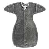 ZIGJOY Shark-Fin Transition Swaddle - 2.5 Tog Fleece Transition Sleep Sack 6-12 Months Warm Plush Baby Wearable Blanket with 2- Way Zipper for Winter, Grey