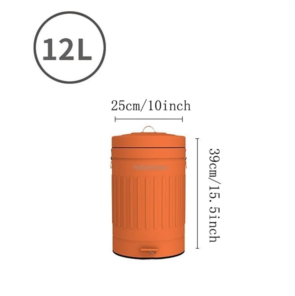Cubo de basura para cocinas Papelera con Pedal Redonda y Tapa, Papelera de Cocina en Acero Inoxidable, Papelera for Hogar Cocina Oficina Ministerio del Interior - Contenedores de Residuos(Orange)
