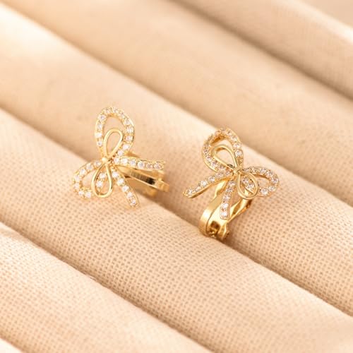 Aretes Clip On Lazo Dorado con Brillantes miniatura 5