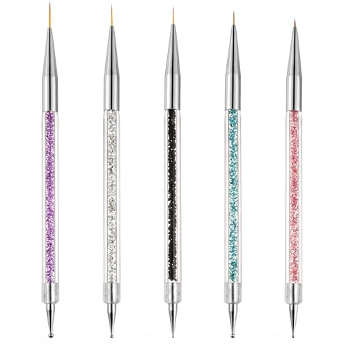 Nail Art Brushes 5 Pcs Double Ended Nail Art Liner Brush Nails Dotting Painting Drawing Pens Pull Line Painted Pen Nails Dotting Tools Set for Home Salon DIY Designs
