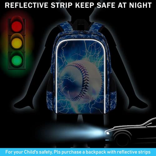 UFNDC 3PCS Boys Baseball Backpack, Kids Lightning School Bag with Lunch Box, 17" Water Resistant Bookbag for Teenagers Elementary Middle3