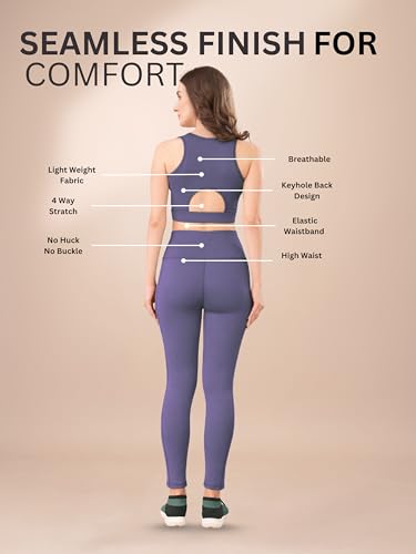 Image of High-Waist Track Suit, Co-ord Set for Women's, Gym wear 2-Piece Workout Set, Sports Bra and Bottom Set, Sports Running Suits, Yoga Wear