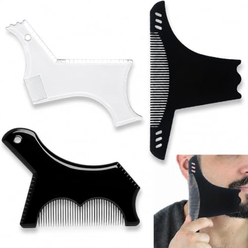 Tomedeks Lot de 3 Modèles de coiffage de barbe - Outil de mise en forme de barbe - Gabarit de rasage pour barbe, bouc et moustache avec peigne de coiffage pour hommes