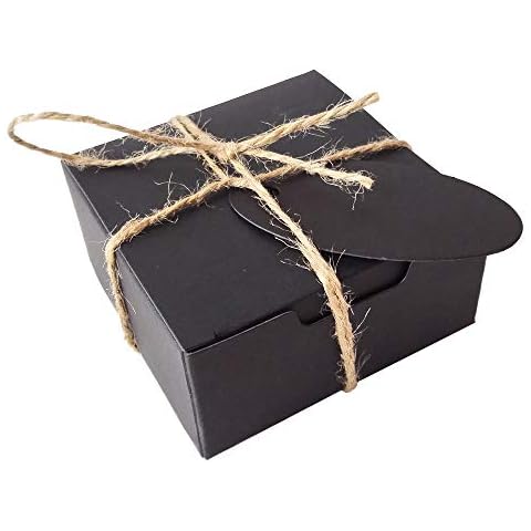 Gold Fortune 50PCS Square Gift Wrapping Kraft Paper Box With Tags and with rustic twine Strings (Black Box Black Tags) Cover