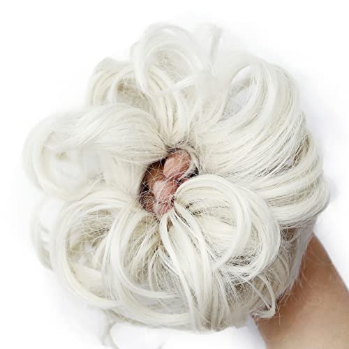 JJstar Messy Hair Bun Curly Wavy Hair Scrunchies Accessories Pieces for Women Girls Synthetic Chignons (Platinum Blonde) - Image 4