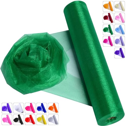 Crystal Organza Fabric Tulle - 16" by 50 Yards (Green)
