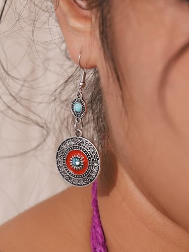MINACHI Bohemian Vintage Style Geometric Blue and Red Dangle Earrings, Ethnic Jewelry for Women4
