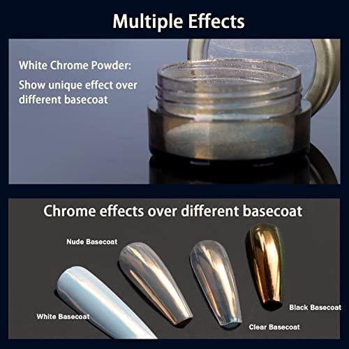 Allstarry White Chrome Nail Powder, Color-Shift Moonlight Chrome Effect Powder Neon Aurora Glitter Dust Pearlescent Transparent Pearl Pigment For Nails, Gel Polish, Manicure, Resin Craft #TOP3