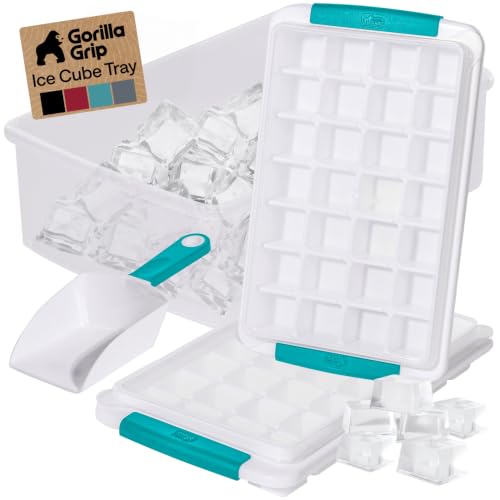 Image of GORILLA GRIP BPA-Free Space Saving Ice Cube Tray and Bin Set, Turquoise