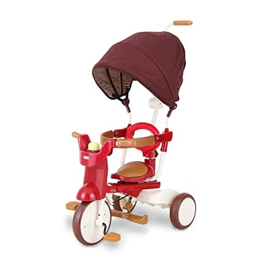 iimo Folding 3 in 1 Tricycle - Premium Tricycles for 1-3 Year olds - Japan Design Toddler Bike with Push Handle, Stroll N Trike, Toddler Tricycle Stroller - Kids Trike for Baby Boys and Girls (Red)
