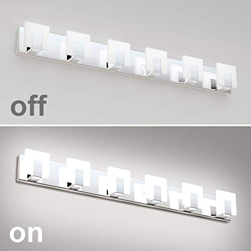 Aipsun 6 Lights Modern LED Bathroom Vanity Light Acrylic Stainless Steel Chrome Up and Down Bathroom Wall Light Over Mirror(White Light 6000K) by Aipsun - Used condition - Image 7