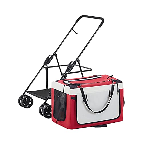 Hundebuggys für kleine Hunde, leichter Hundebuggy für 2 Hunde, Katzen, Welpen und Kätzchen, faltbarer Tragewagen, atmungsaktiver Kinderwagen, Haustier-Buggy (Khaki) (Rot)