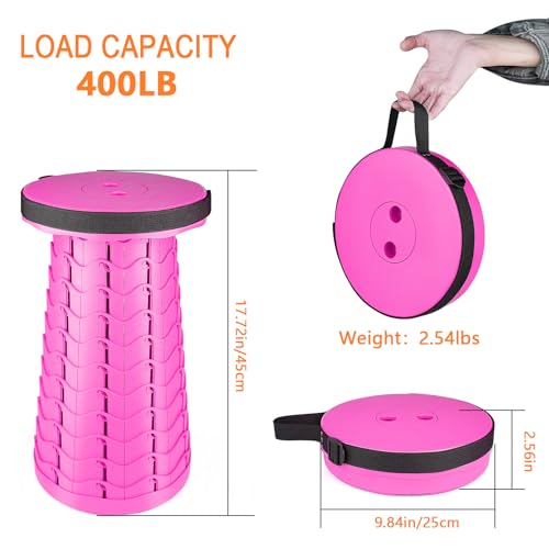 Image of Boreeman Upgraded Folding Stool Lightweight Yet More Sturdy with Load Capacity 400lbs Portable Collapsible Stool for Camping Fishing Hiking BBQ (Pink)