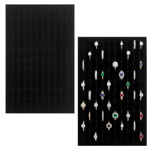 HIVTE Lot de 2 Plateaux d'insertion pour Bagues et Boucles d'oreilles, Présentoirs en Mousse Velours Noir avec 100 Fentes, 28x18 cm
