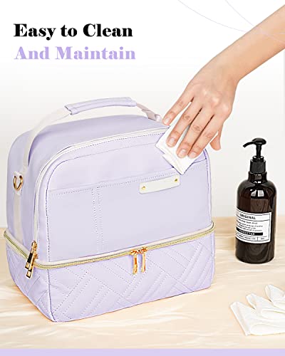 Glorieroo® Lunch Bag Women Men, Large Insulated Lunch Box Tote Cooler - Stylish Vegan Leather 2 Tier Lunch Bag With Adjustable Shoulder Strap For Adults Travel Work, Purple #TOP6