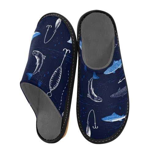 Slippers for Women Fishing Pattern with Fish Soft Fuzzy Women's Slippers Indoor and Outdoor Shoes