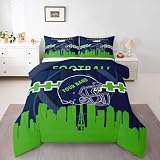 Erosebridal Customized Football Comforter Twin,Football Bedding for Boys,American Football Bedding Comforter Sets,Football City Duvet Insert with 1 Pillowcase Bedroom Decor,Blue Green(Seattle)