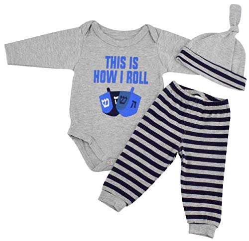 Unique Baby Boys This is How I Roll Hanukkah Layette Set Cap (12 Months)