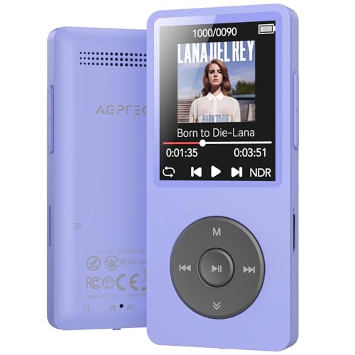 Image of AGPTEK A02 MP3 Player with Bluetooth 5.3, 1.8'' 64GB Portable Music Player | with Speaker, FM Radio, Voice Recorder, Supports Expanded Up to 128GB(Purple)