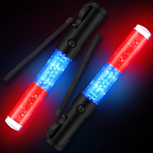 Weewooday 2 Pack 11 Inch LED Traffic Wand with 3 Flashing Modes,Red Blue
