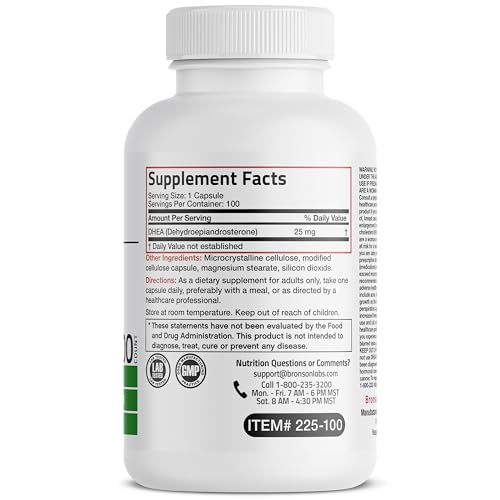 Bronson DHEA 25mg Once Daily Formula, 100 Capsules