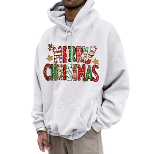 Men's Merry Christmas Graphic Hoodies Drawstring Casual Sweatshirt Drop Shoulder Pullover Holiday Top Fall Home